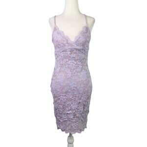 Vintage 90s Hugo Buscati Purple Lace Sexy Bodycon Mini Dress XS